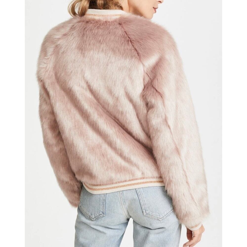 Mother The Letterman Faux Fur Bomber Jacket M Wash stroke of fortune Cozy - Picture 3 of 13